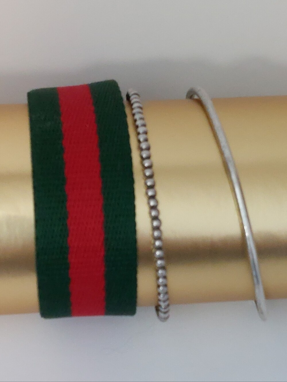 NEW Green-Red Striped Braclet Cuff With Snap Closure